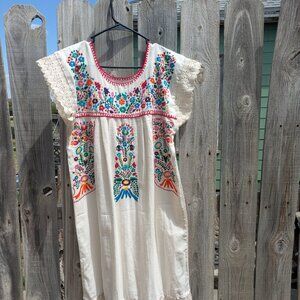 Hand sewn Artisanal Mexican Design Embroidered on Organic cotton Dress